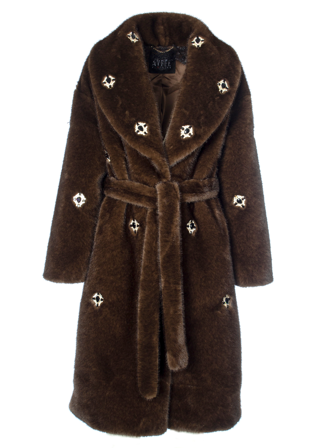 GIACCA LUNGA DETTAGLIO CASTONI FAUX FUR FAKE MINK,4 TG,100%PL,MADE IN PRC    - BROWN